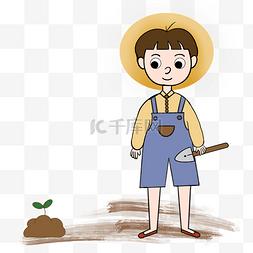 栽种图片_312植树节小男孩拿铲子种植物