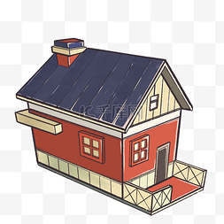 卡通的房屋建筑图片_红蓝色的房屋建筑插画