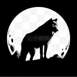 狼的剪影图片_有月亮的夜晚森林狼剪影