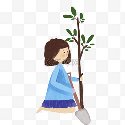 铲子漫画图片_小女孩在植树免抠图