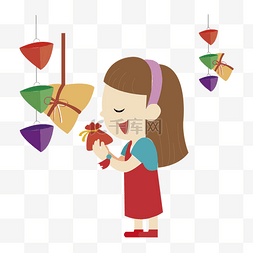 女孩包粽子图片_端午节包粽子插画