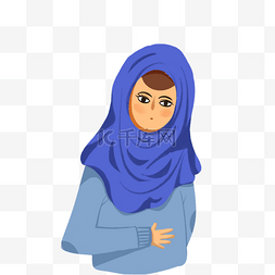 蓝色卡通头发图片_蓝色头巾hijab girl元素