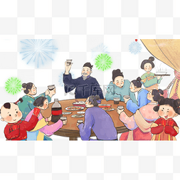 新年春节年夜饭古风过年聚会喝酒