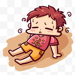 瘫坐沙滩中暑小孩