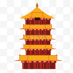 彩色中国风古建筑插画