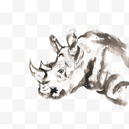庞大的犀牛水墨画PNG免抠素材