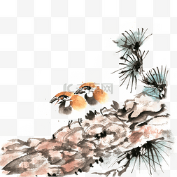 冬季松树与小鸟