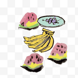 夏天西瓜香蕉手绘插画