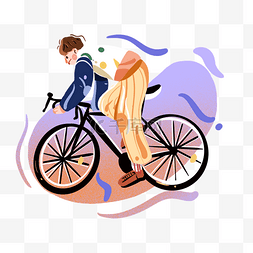 上班图片_骑自行车的男孩彩色系韩系手绘插