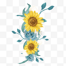 手绘水彩黄色树叶图片_玫瑰花向日葵边框手绘水彩插画元