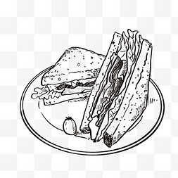 面包盘子图片_食物黑白线描线稿2