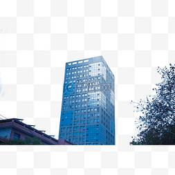 城市大楼建筑图片_蓝色房子大厦绿树