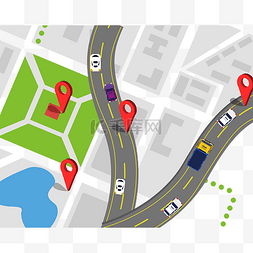 定位地图扁平图片_城市公路定位导航map