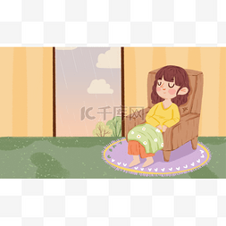 在沙发睡觉图片_手绘卡通在家里睡觉的女孩免扣元