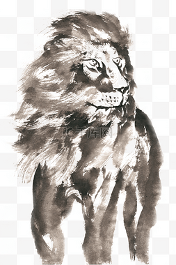 威武的狮子水墨画PNG免抠素材