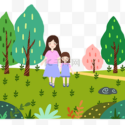 室外树木图片_母亲节绿色扁平风元素亲子游玩