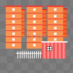 砖砌围墙图片_橙色的高大的楼房插画