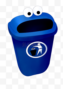 卫生日蓝色垃圾桶插画