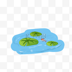 绿色池塘图片_手绘卡通小鱼嬉戏荷叶中