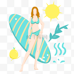 夏季冲浪板和女孩插画