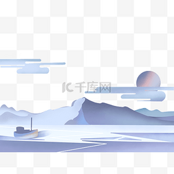 冬日原野湖景雪景装饰底框