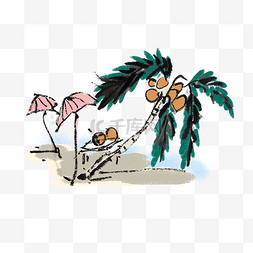 椰子树夏天水墨手绘插画