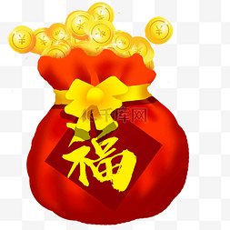 红色钱袋子图片_新年红色金币福袋