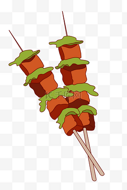 卡通蔬菜肉图片_卡通美味肉串插画