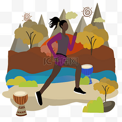 运动风插画图片_非洲跑步少女锻炼