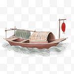 水墨渔船小船