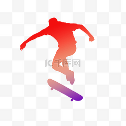 健身人物健身剪影图片_滑滑板的人物红色剪影