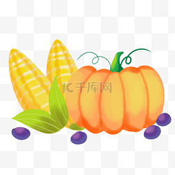 水彩秋天南瓜玉米