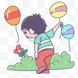 拿着气球过儿童节手绘