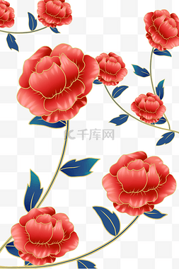 红色纹理花朵图片_国潮红色花枝底纹
