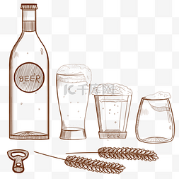 线条小麦图片_手绘啤酒杯元素