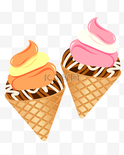 甜筒上的冰淇淋球图片_冰激凌甜筒插画