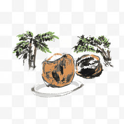 椰子汁水果汁手绘插画