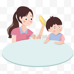 给狗狗喂食物图片_母亲节母子互动元素