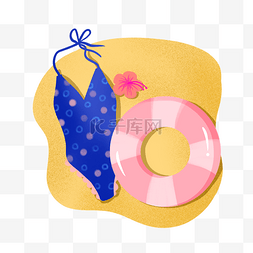 粉色的泳衣图片_夏季沙滩上的泳装和游泳圈PNG免抠