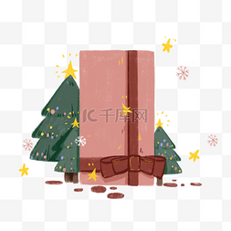 圣诞礼品盒装饰蝴蝶节粉绿PNG