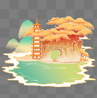 国潮中国风地标桂林象鼻山旅游地标