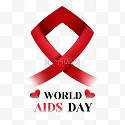 红色心形飘带图片_红色简约风格爱丝带世界艾滋病日