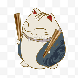 日本招财猫元素图片_拿着扇子的招财猫