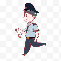 奔跑的人物插画图片_拿手铐的警察插画