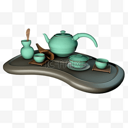 黑茶壶图片_C4D制作仿真祖母绿成套茶具
