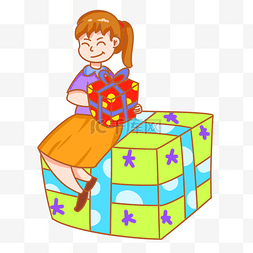 收礼物的孩子图片_儿童节抱着礼物手绘插画