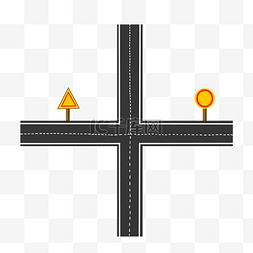 公路标志图片_十字形公路卡通插画