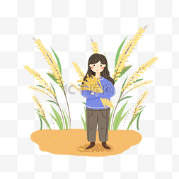 抱着麦子在田地女孩素材