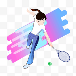 网球蓝色图片_渐变扁平网球运动
