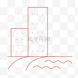 大楼线条图片_城市建筑线条线稿河流大楼